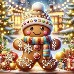 GEMFAMILY Winter Diamond Painting Kits for Adults,5D Diamond Art Painting Kits for Christmas Gingerbread Man, DIY Full Round Drill Diamond Diamonds Gem Art and Crafts Home Decor 13.8 x 13.8Inch