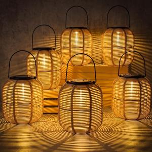 VIHOSE 6 Pack Solar Lanterns, Rattan Hanging Solar Lights with Handle Outdoor Waterproof, Outdoor Lamp Lights Decoration for Patio Porch Garden Pathway Yard Trees Lawn (Round)