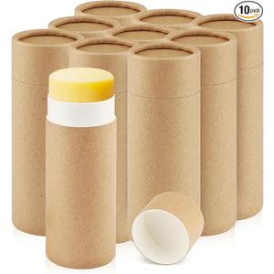 10 Pcs 2.5 oz Paperboard Deodorant Tubes,Empty Push-Up Style Kraft Paper Tube Holder,Cardboard Biodegradable Round Solid Container for DIY Homemade Lotion Bars,body Deodorant Sticks- Brown