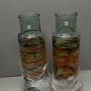 2 PCS Deco 79 Recycled Glass Decorative Vase Abstract Spanish Bottle Centerpiece Vase with Swirled Colored Glass Bands, Flower Vase for Home Decoration 6" x 6" x 16", Clear