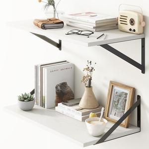 Deep Floating Shelves, 12 Inch Deep Floating Shelves for Wall, 24"W x 12"D Wall Shelves for Books, Rustic White Wooden Shelves, Large Wide Display Shelf for Bathroom, Living Room, Bedroom, Set of 1