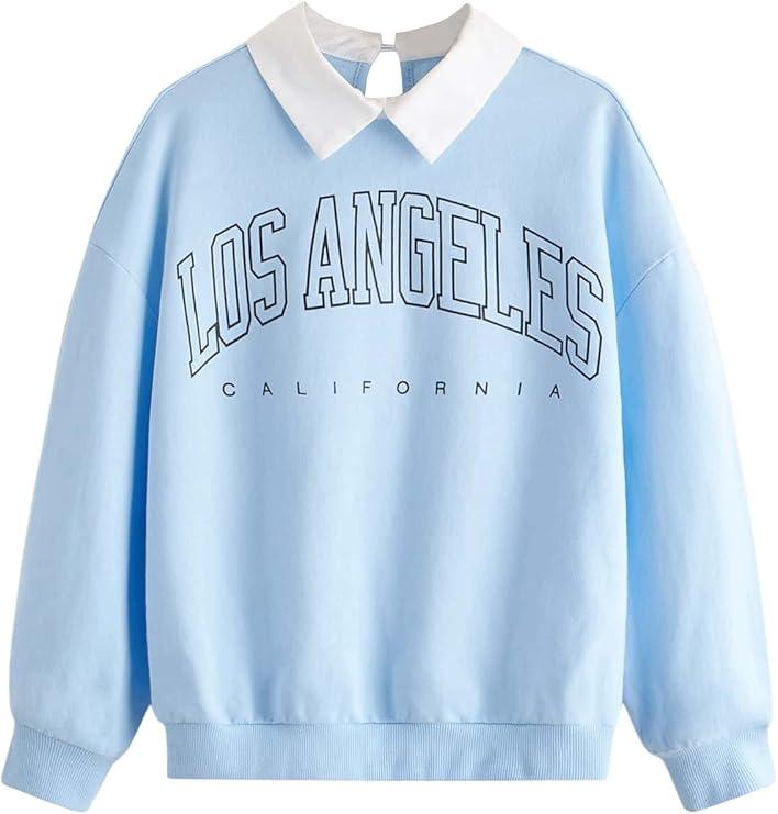 SOLY HUX Girl's Letter Graphic Sweatshirt Collared Drop Shoulder Long Sleeve Casual Pullover Tops, 7Y