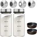 7 oz Salt and Pepper Shaker Set with 304 Stainless Cover Adjustable Outlet Holes Glass Spice Jars Dispenser Seasoning Cans for Kitchen Decor and Home Restaurant BBQ Camping Kitchen Accessories (2Pcs) (2 PCS 200ML(2.36*4.92 IN))