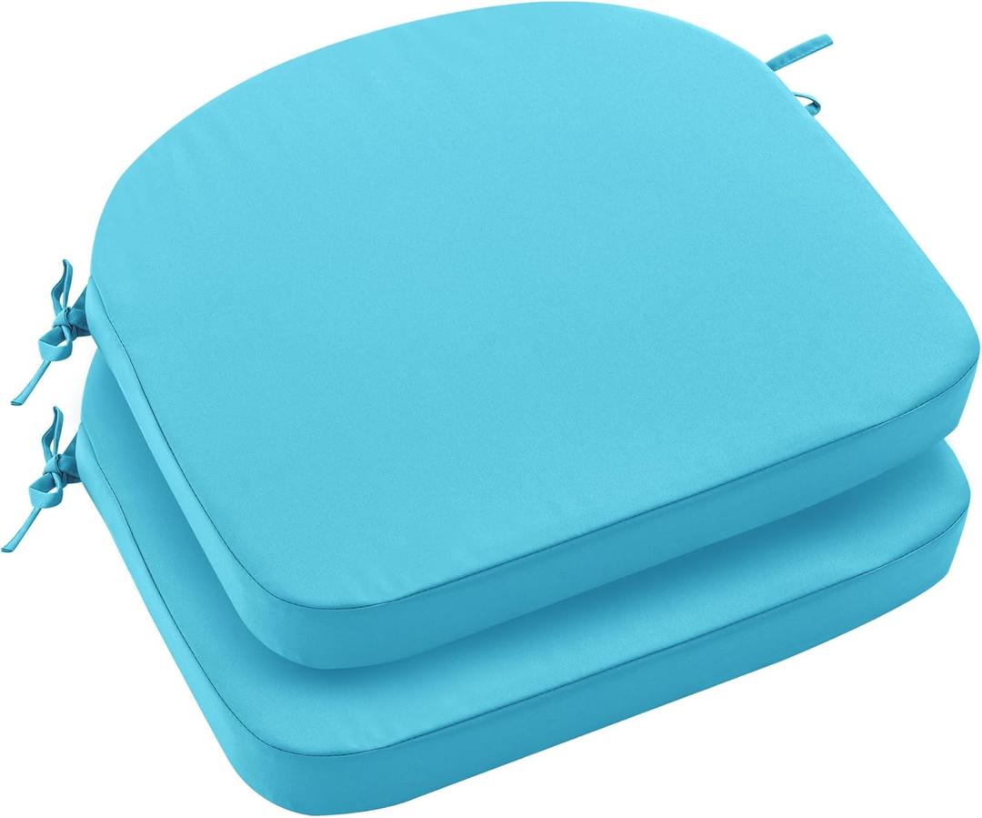 Outdoor Chair Cushions Set of 2: Waterproof & Fade Resistant Patio Furniture Cushions - 19 x 19 x 2 Inch Non Slip Round Corner Seat Cushion Pads with Removable Cover for Garden Yard Lawn, Teal Outdoor Chair Cushions Set of 2: Waterproof & Fade Resistant Patio Furniture Cushions - 19 x 19 x 2 Inch Non Slip Round Corner Seat Cushion Pads with Removable Cover for Garden Yard Lawn, Teal