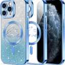 Hython for iPhone 11 Pro Case Glitter, Compatible with MagSafe Love Heart Magnetic Clear Phone Cases for Women Girls, Full Camera Protection Sparkle Plating Shockproof Protective Cover, Blue