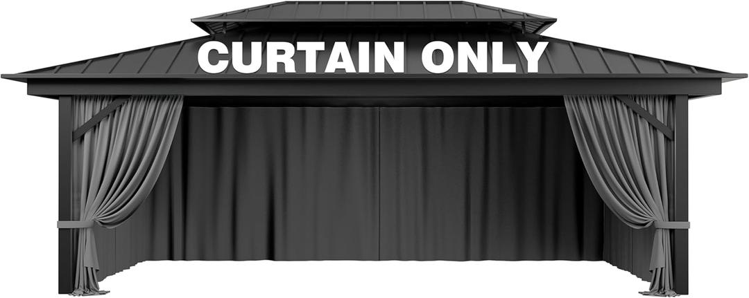 Gazebo Curtain Replacement Universal 4-Panel Sidewalls 12' X 20', Outdoor Privacy Curtains with Double Zipper, Replacement for Patio, Outdoor Canopy, Garden, and Backyard (Curtain Only)