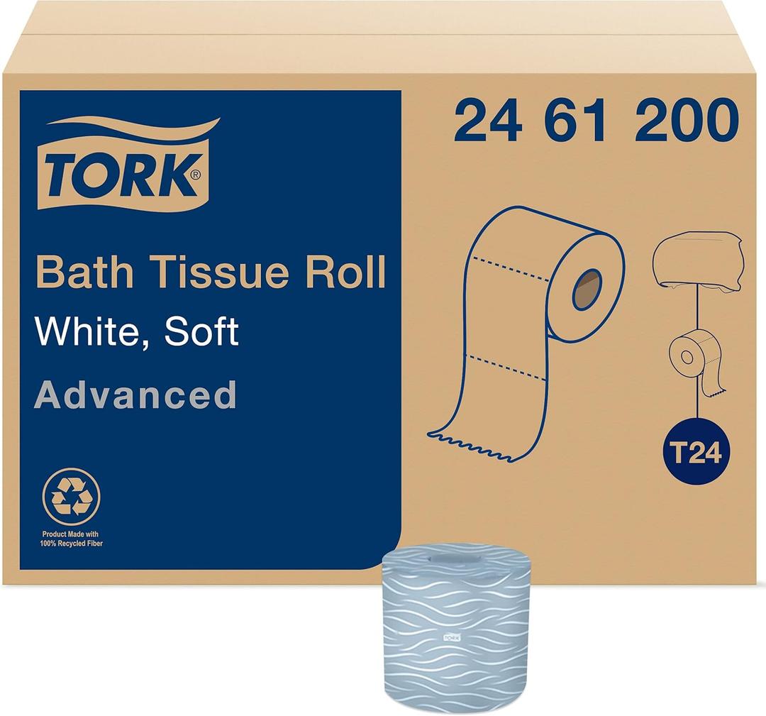 Tork Advanced Toilet Paper Roll, 80 rolls x 500 sheets, 2461200 | Compatible with T24 Dispensers, 2-Ply, Soft Tissue, White