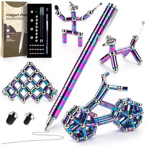 Juboury Upgraded 55 PCS Magnetic Fidget Pen Set, DIY Deformable Magnet Toy Pen with 30 Steel Balls, Multi-Functional Writing & Stylus Gel Pen with 5 Refills, Novelty for Teens Men Adults