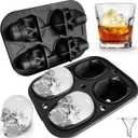 JETKONG Large Skull Ice Mold - 4 Cavity Silicone Skull Ice Maker - Ice Cube Tray for Whiskey, Bourbon, Cocktails and Juice