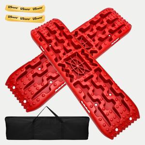 USYATO 41" Traction Boards Offroad,Heavy Duty Recovery Traction Boards with Jack Base, Offroad Accessories 4x4 for Trucks, Jeeps, SUVs, Mud, Snow, Sand, Scree With 2 Straps & Storage Bag (Red)