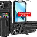 THMEIRA iPhone 14 Case with Card Holder Detachable Wallet Cover, Built-in Kickstand & Screen Protectors, Full Body Shockproof Phone Case for iPhone 14 (6.1 Inch), Black