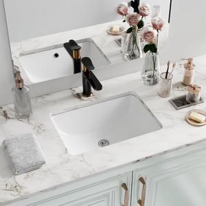 Undermount Bathroom Sink Rectangle, Hugsleek Interior Bowl Size 16 x 11 inch White Porcelain Ceramic Vessel Sink Under Counter Exterior Size 18x13in Rectangular Bath Sink Basin Lavatory Fireclay