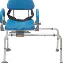Helivora Sliding Shower Chair Tub Transfer Bench with Swivel Seat, Rotating Bathtub Bench with Padded Seat and No-Slip Suction Cups for Elderly and Disabled
