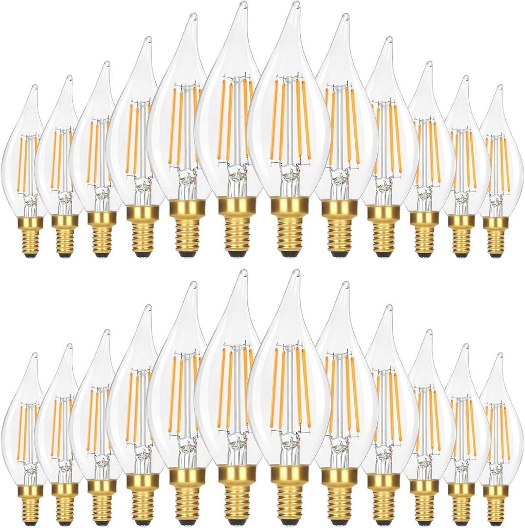 GoBright Dimmable LED Candelabra Bulbs 40W Equivalent, 24-Pack 2700K Soft Warm White E12 Chandelier Light Bulb, Vintage 4W 460LM CA10 Candle Light Bulbs for Chandeliers, Ceiling Fan, Pendant