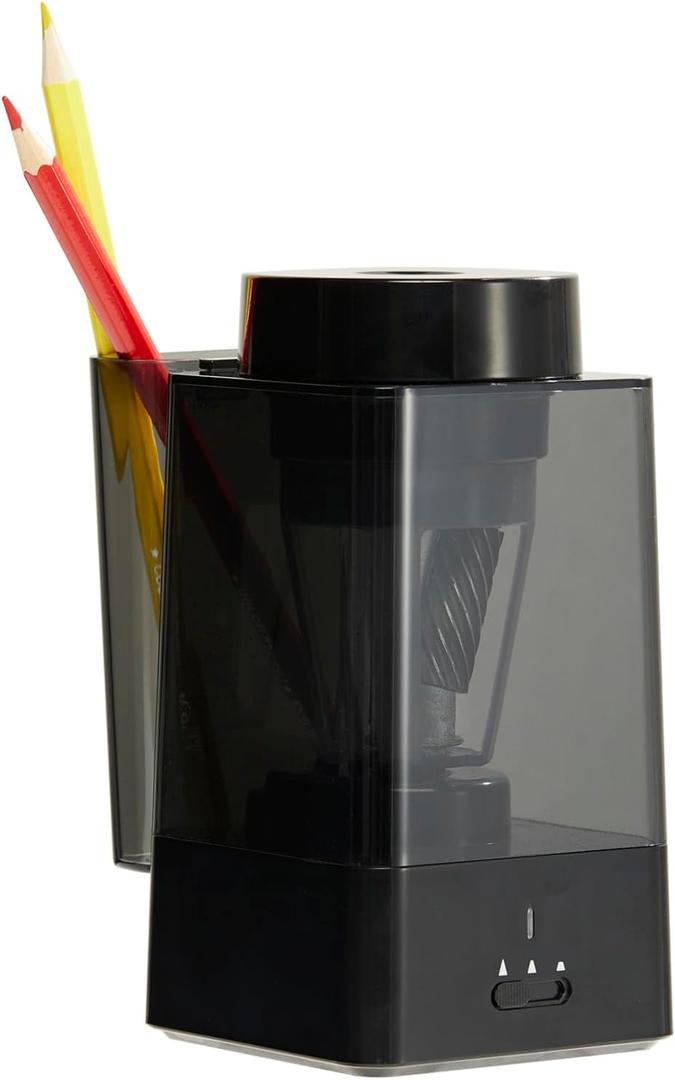 Full-Automatic Pencil Sharpener, Electric Pencil Sharpeners for Colored Pencils with Built-in Pencil Holder, 6-12mm Jumbo Pencils, Painting Design Classroom, Home/School/Office/Art(Black)