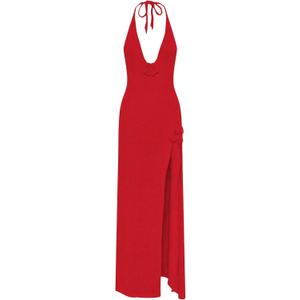 GORGLITTER Women's Halter Crochet Maxi Dress Beach Bikini Swimsuit Cover Up (Red), Size: Small