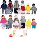 ONEST 20 Pieces Wooden Dollhouse Family Set Mini People Figures Dog Cat Sets Dollhouse Dolls Wooden Doll Family Pretend Play Figures Accessories for Pretend Doll House Toy