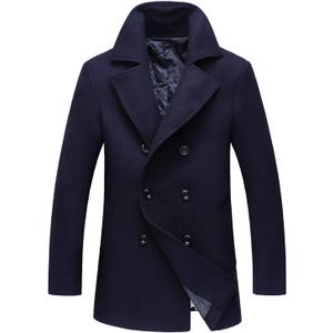 chouyatou Men's Classic Notched Collar Double Breasted Wool Blend Pea Coat (XX-Large, Dark Blue)