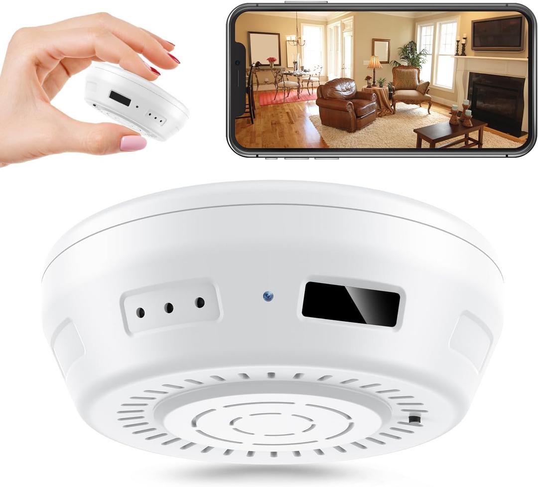Hidden Camera Smoke Detector Wireless WiFi - Nanny Cams with Cell Phone App - 180 Days Battery Power, Night Vision, Motion Detection, Sideways Lens for Indoor Security, No Audio