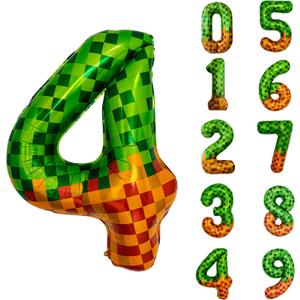 6 x Pixel & TNT Theme 40in Giant Number Balloons - Foil Mylar Birthday Party Decorations for Kids Adults Cumpleaos, Block Style Pixel Art Shape Balloon Decor Supplies (Pixel, Number 4)
