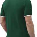 Men's Summer Knit Polo Short Sleeve V-Neck Collared Golf Shirt (Black, L)