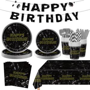 170 PCS Stars Birthday Party Decorations Space Party Pack for 24Guests Included Paper PlatesCupsNapkins Forks Forks Straws Banner Tablecloth Galaxy Universe Birthday Party SuppliesTableware