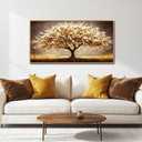 Large Canvas Abstract Golden Money Tree Painting Wall Decor for Living Room Restaurant Wall Art for Bedroom Office Corridor Decor Printing Artwork Pictures Home Decor 20x40 in Wood Frame