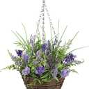 Briful Artificial Hanging Basket Indoor Realistic Lavender Hanging Flowers Fake Hanging Basket in 8.6'' Basket for Home Farmhouse Outdoor Patio Decor (Purple)