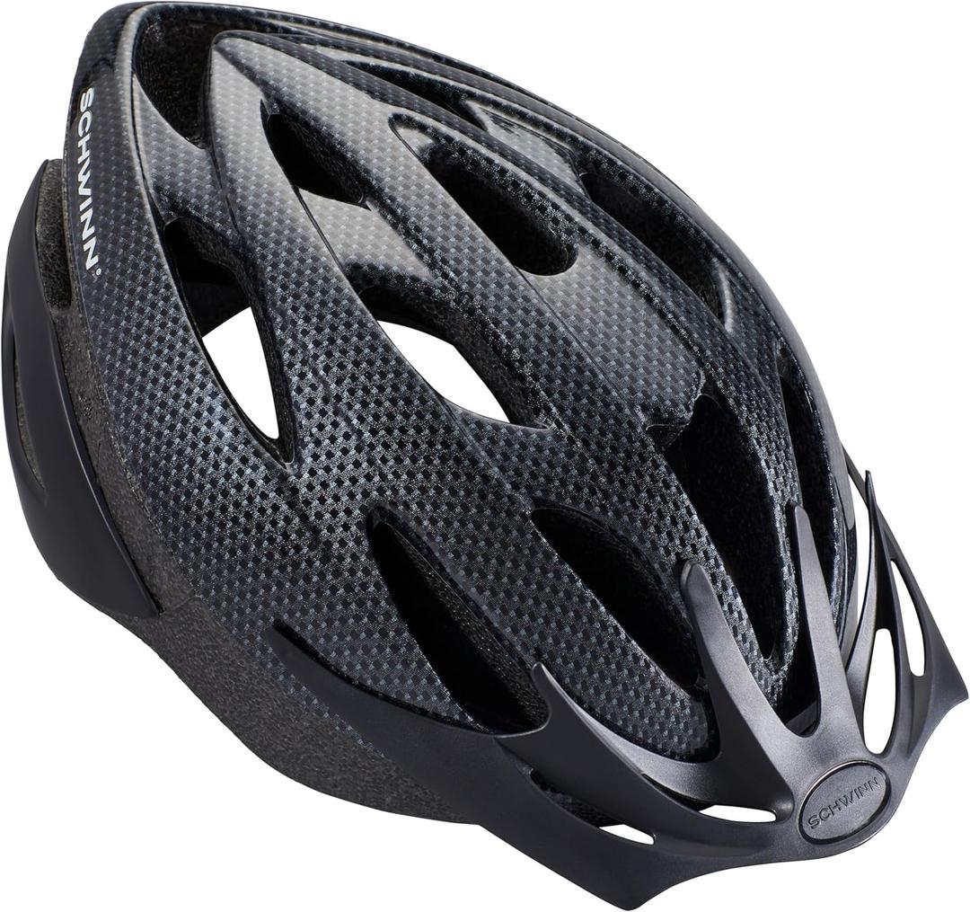 Schwinn Thrasher Helmet for Adults, Size 58-62 cm for Riders Ages 14+, Microshell, Adjustable Dial & Straps, Interior Padding, Air Vents, Lighted or Unlit, Visor, Adult Bike Helmet (Black)