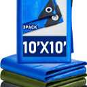 3 Pcs Large Waterproof Tarp 10 x 10 Ft Heavy Duty 5.5 Mil Thick Poly Tarpaulin with Grommets Multipurpose Protective Cover for Summer Home Boats Cars Camping Rv Pool Tent (Green, Blue, Silver)