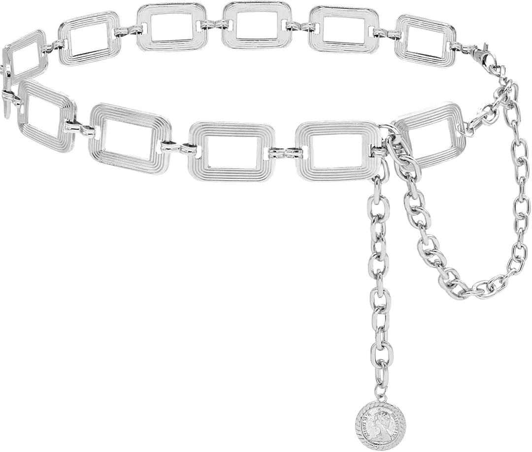 Women's Chain Belt Metal Waist Belt Chunky Belly Link Belt (L: 53.1 in/135 cm) Women's Chain Belt Metal Waist Belt Chunky Belly Link Belt (L: 53.1 in/135 cm)