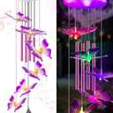 Lightalent Solar Butterfly Wind Chimes, Gifts for Mom Women, Glowing Top Changing Colors LED Wind Chime for Outside with 4 Iron Tubes, Outdoor Decor Mobile for Garden Yard (Purple)