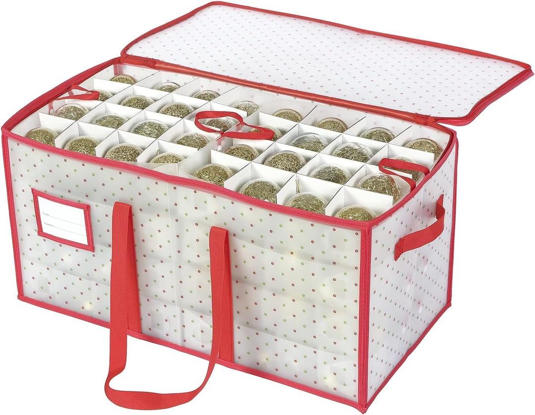Sattiyrch Plastic Christmas Ornament Storage Box with Trays, Customizable Dividers, Dust-Proof Durable Ornament Organizer Holder, Christmas Storage Containers, Holds 128 x 3 Ornaments