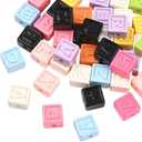 50Pcs Cube Letter Beads Acrylic Alphabet Bead 18x18mm Multicolor Random Capital Letters Initial Pattern Charms Loose Spacers for Jewelry Making Crafts Necklaces Keychains Bracelets Bag Decor