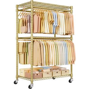 Rolling Clothes Rack, Clothing Racks for Hanging Clothes, Gold