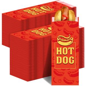 Eaasty 500 Pack Foil Hot Dog Wrappers Bulk 9'' Insulated Grease Resistant Red Hot Bag Sleeves Disposable Foil Paper for Popcorn Sausages Carnival Themed Party, Food Cart, Concession Standats