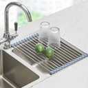Seropy Roll Up Dish Drying Rack, Over The Sink Dish Drying Rack Kitchen Rolling Dish Drainer, Foldable Sink Rack Mat Stainless Steel Wire Dish Drying Rack for Kitchen Sink Counter Storage 17.5x11.8 (Gray)