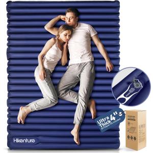 Hikenture Double Sleeping Pad for Camping, 4" Extra-Thick Camping Mattress 2 Person, Inflatable & Ultralight Sleeping Mat for Backpacking, Hiking (Navy Foot Pump, Full XL)