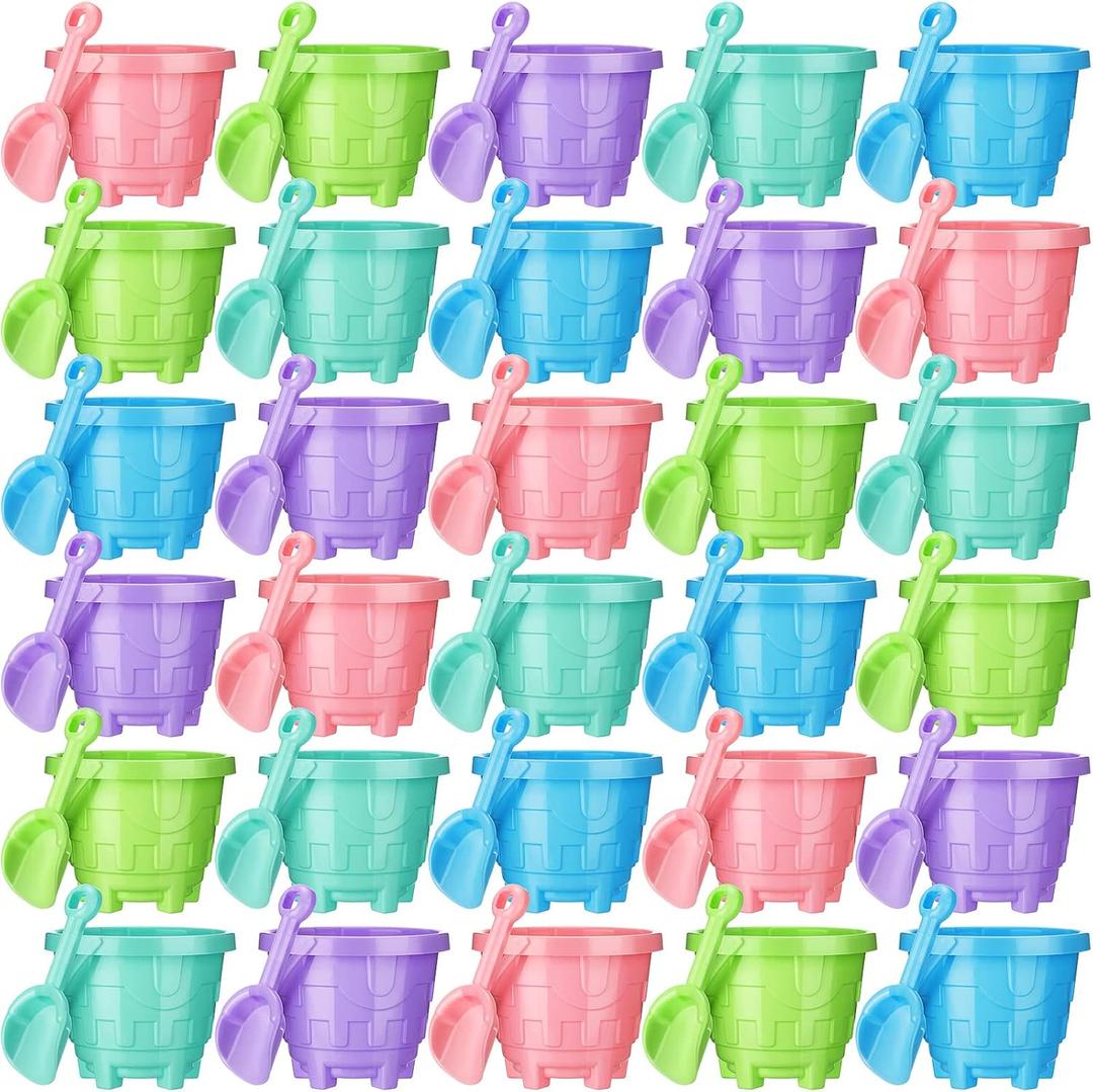 Sosation 60 Pcs Sand Buckets Bulk for Kids Easter Sand Buckets and Shovels for Kids 5.5 Inch Plastic Beach Pails Toys for Girls Boys Gift Party Favor, 5 Assorted Colors(Bright Color)