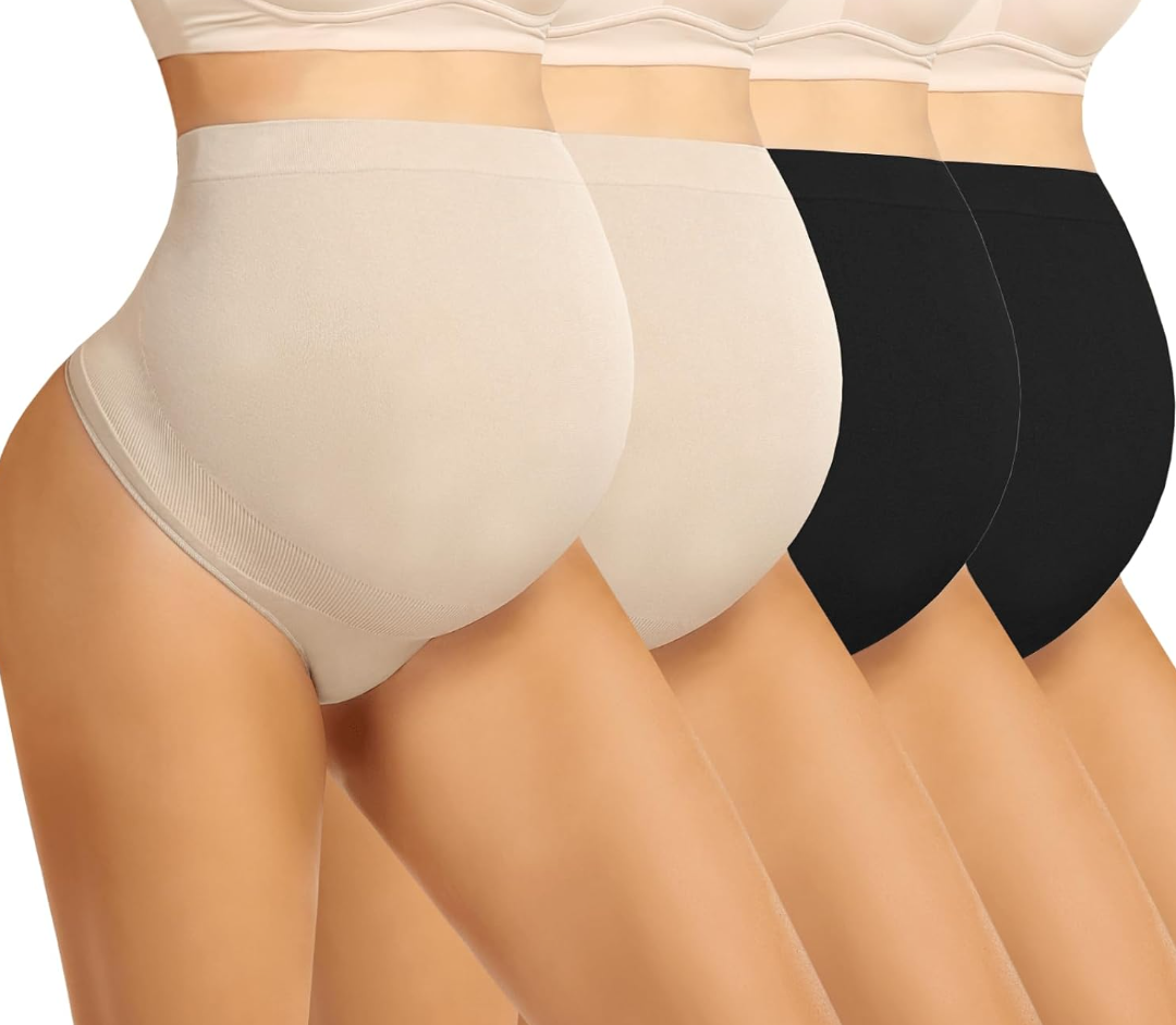 Maternity Underwear Thong Over Bump - Pregnancy Shapewear Over Belly Support Seamless Pregnant Panties for Women L