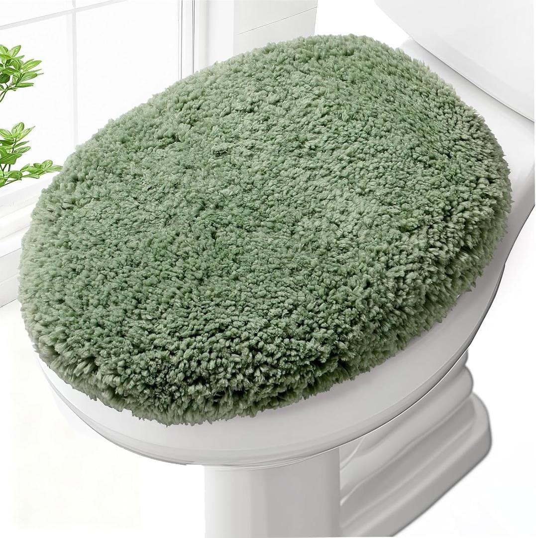 Microfiber Elongated Toilet Seat Cover 19.5"x 15" Machine Washable Solid Toilet Lid Cover Adjustable Rubber Backing Fits Only 18-19.5" L x 14-16" W Elongated Toilet Seat