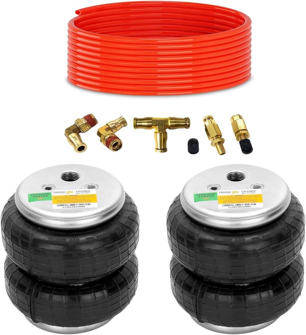 TORQUE 2 Pack Universal Air Spring Airbag Air Bag Replacement 1/2" NPT Single Port Double Bellow Standard 2600 lbs with Air Line (5000 (Double Convoluted), 2 Pack) TORQUE 2 Pack Universal Air Spring Airbag Air Bag Replacement 1/2" NPT Single Port Double Bellow Standard 2600 lbs with Air Line (5000 (Double Convoluted), 2 Pack)