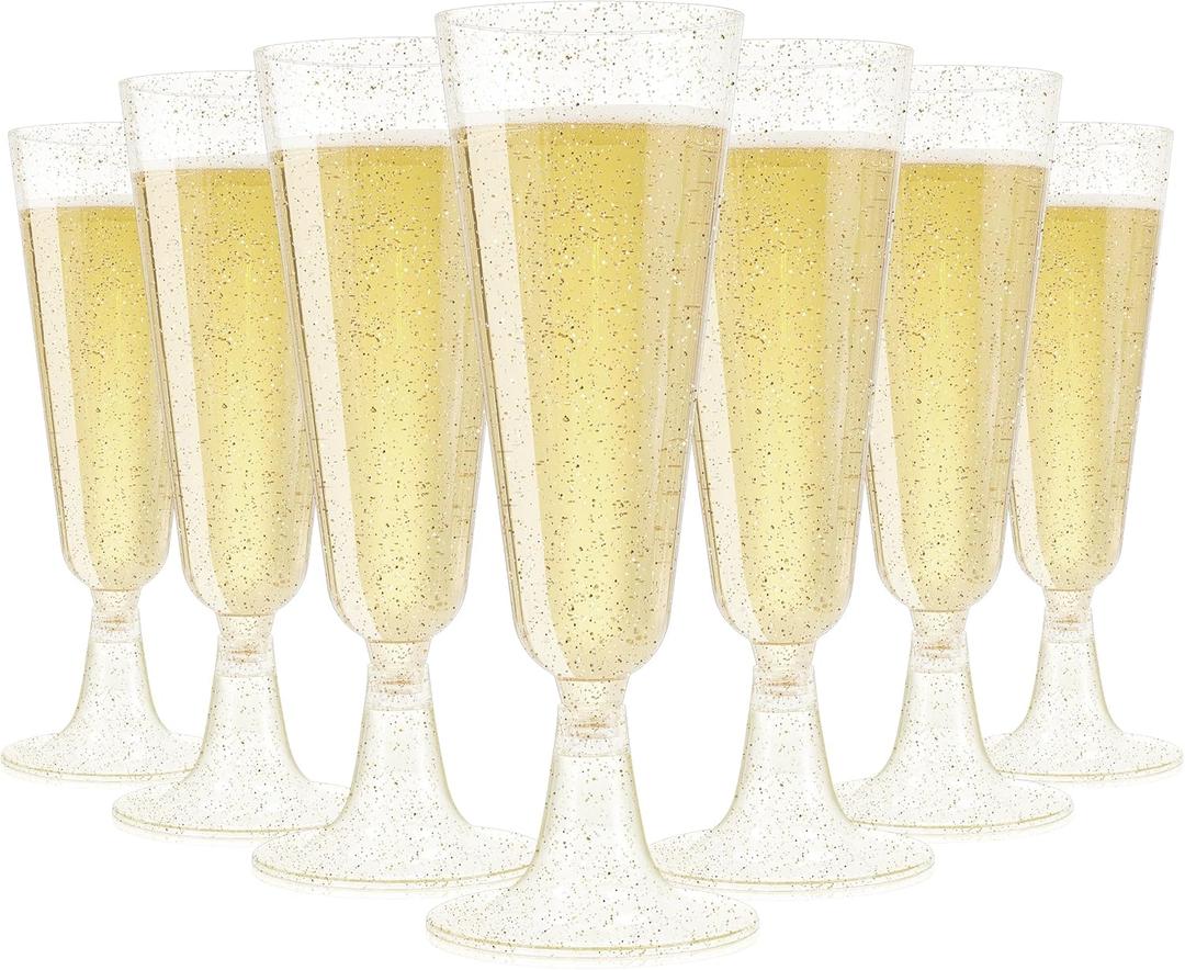 SUREHOME Champagne Flutes Plastic 40 Pcs Gold Glitter Champagne Glasses Disposable Mimosa Glasses Sparkle Clear Acrylic Wedding Toasting Cocktail Cups Bulk for Bridal Shower Birthday Party Supplies (40 Count (Pack of 1))
