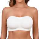 DEANGELMON Strapless Bras for Women Seamless Padded Bandeau Bra Non-Slip Silicone Tube Top Wireless Push Up Bralettes (White, L)