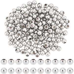 DICOSMETIC 150Pcs Memory Wire End Caps 5x2mm Stainless Steel Cord End Caps Round Half Drilled Beads Ball Shape Cord Terminators for Earrings Necklace Bracelet Jewelry Making DIY Crafts, Hole: 2mm