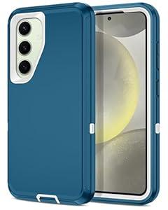 -HONVA for Samsung Galaxy S24 Case Shockproof Dust/ Drop Proof 3-Layer Full Body Protection [Without Screen Protector] Rugged Heavy Duty Cover Case for Galaxy S24, Turquoise/ White