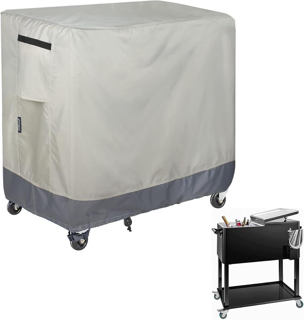 Waterproof Cooler Cart Cover Fits 65-80 Quart Patio Party Ice Chest Rolling Cooler, 32L x 18W x 32H inch (Beige)