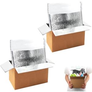 2 Pack Hot & Cold Double Insulated Shipping Box with Aluminum Foil Insulated Bag Liner, 8x4x5 Inch Reusable Hot & Frozen Food Delivery Insulated Carton for Shipping, Mailing, Packing, Moving