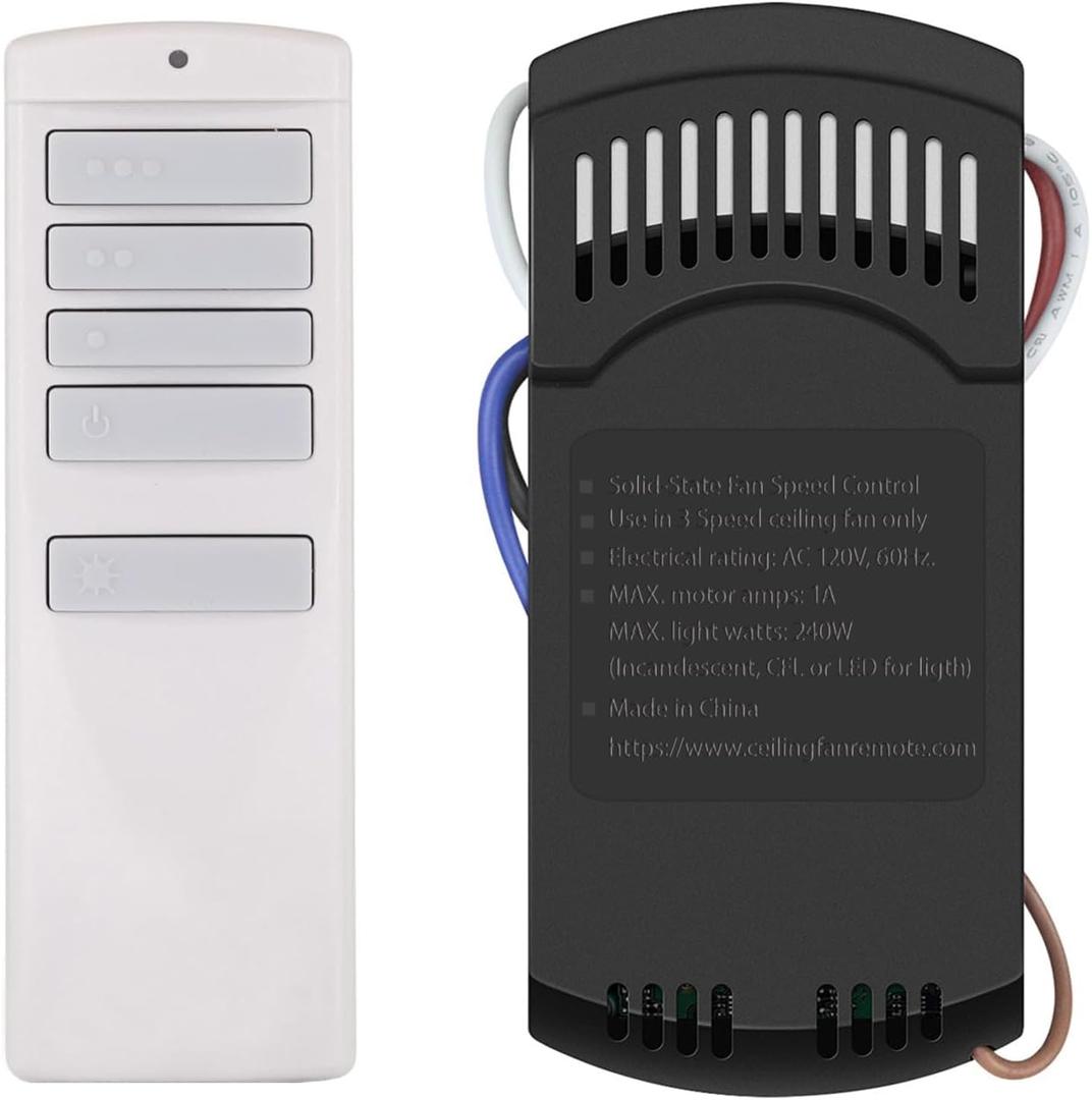 Universal Ceiling Fan Remote Control Kit Replacement for Harbor Breeze Hampton Bay Hunter, 3 Speeds with Light Dimmer, Replace A25-TX001-R1/A25-TX005-R/A25-TX013/ZJF-RT01A, 315MHz