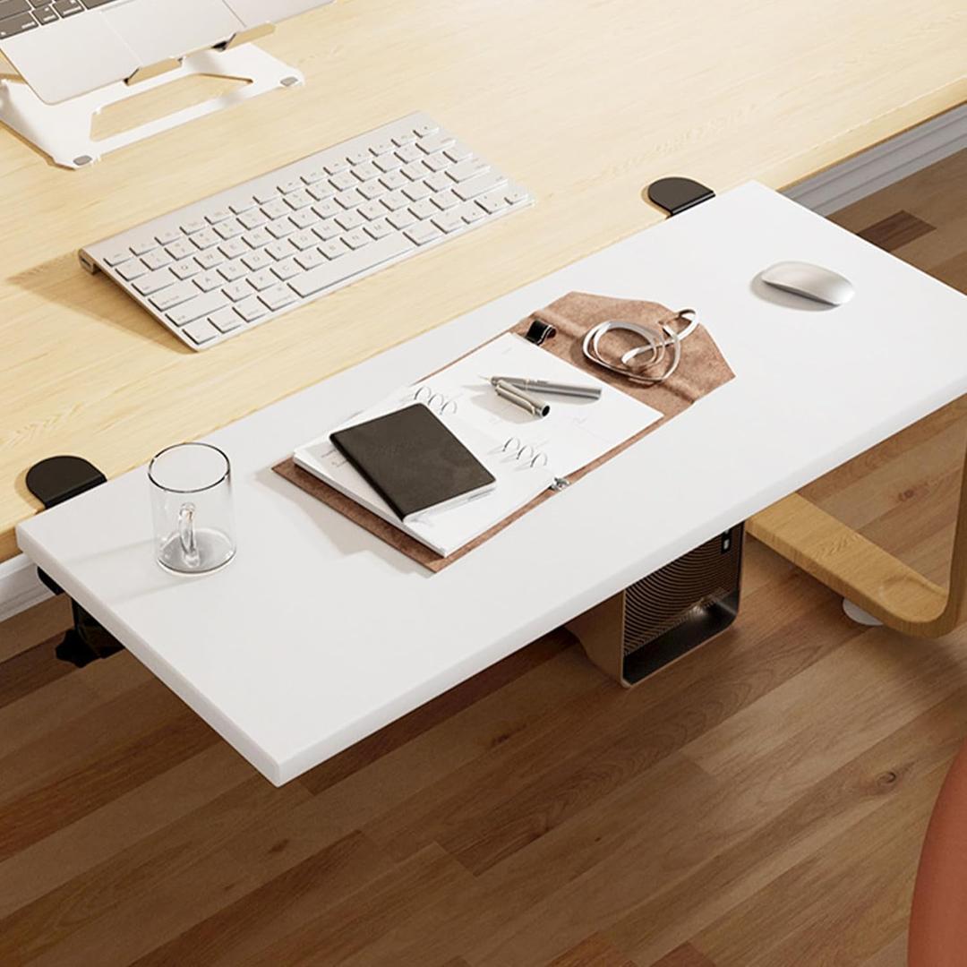 Desk Extender 24‘’ x 12 Inch Foldable Table Extension Folding Wall Table Keyboard Extender for Desk Clamp-on Shelf for Dorm Bunk, Office, Kitchen Bar, RV Countertop, Laundry Room (White)